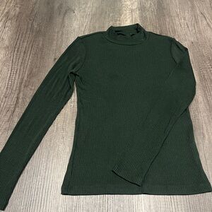 Dark Green Ribbed Turtleneck Top